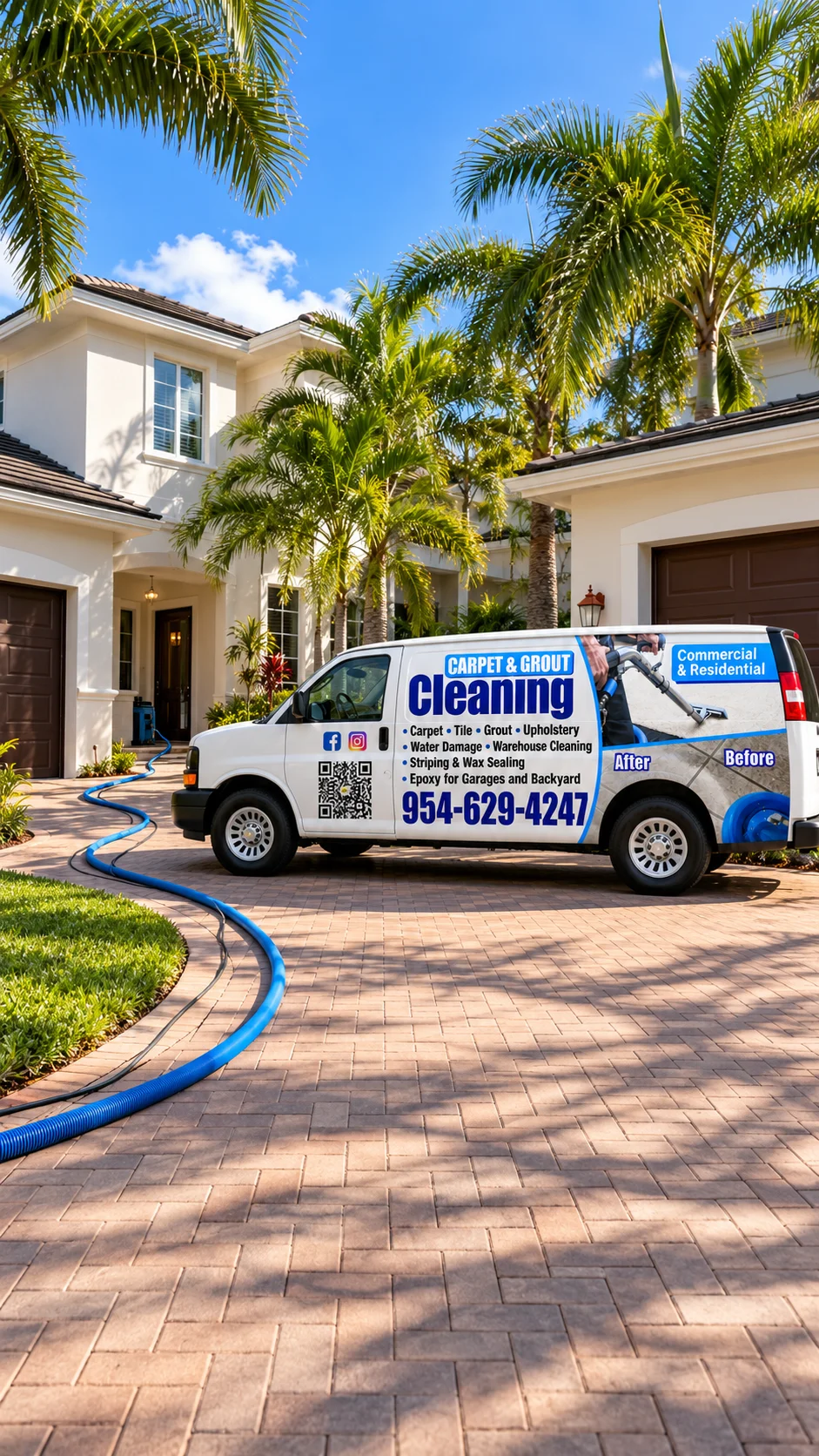 Carpet & Grout Cleaning van parked outside a South Florida home